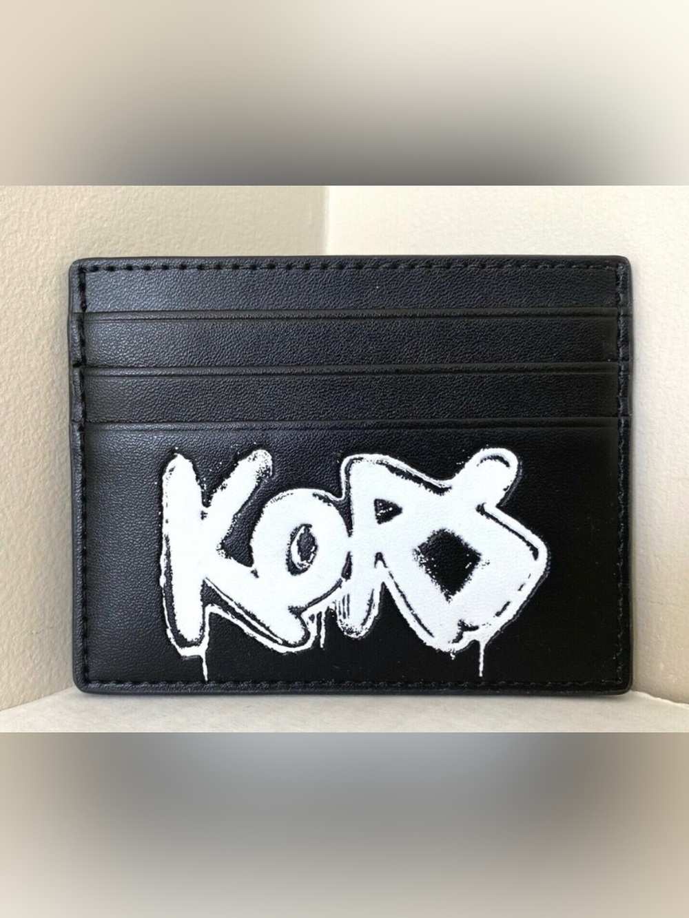 Limited Edition Michael Kors Cooper Black Leather Card Holder W/ White Graffiti
